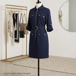 Sharagano Navy Utility Shirt Dress with Belt